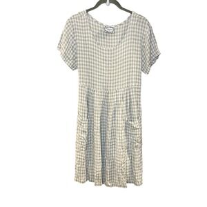 Vtg Dressing Clio Mini Shirt Dress Tie Back Gauzy Grunge Checkered Sage Green M